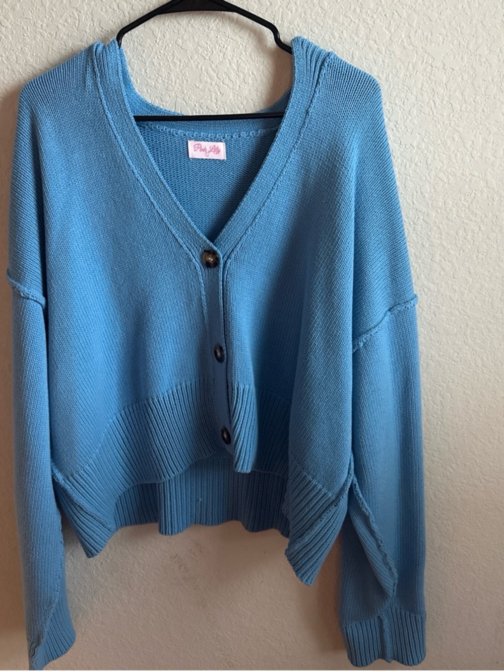 Pink Lily Sky Blue V-Neck Button Cardigan